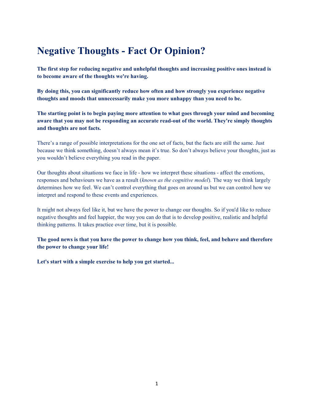 Negative Thoughts - Fact Or Opinion?