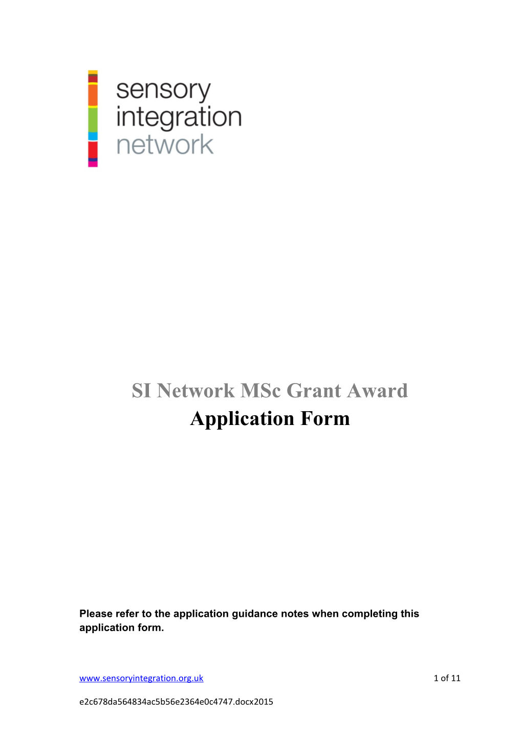 SI Network Msc Grant Awardapplication Form