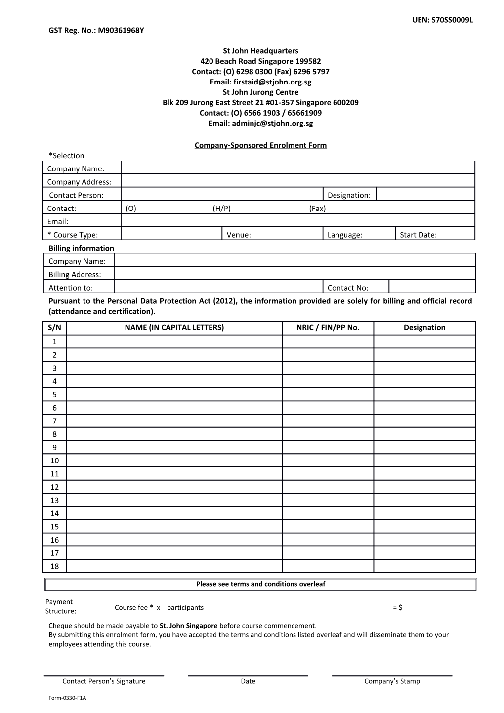 Company-Sponsored Enrolment Form
