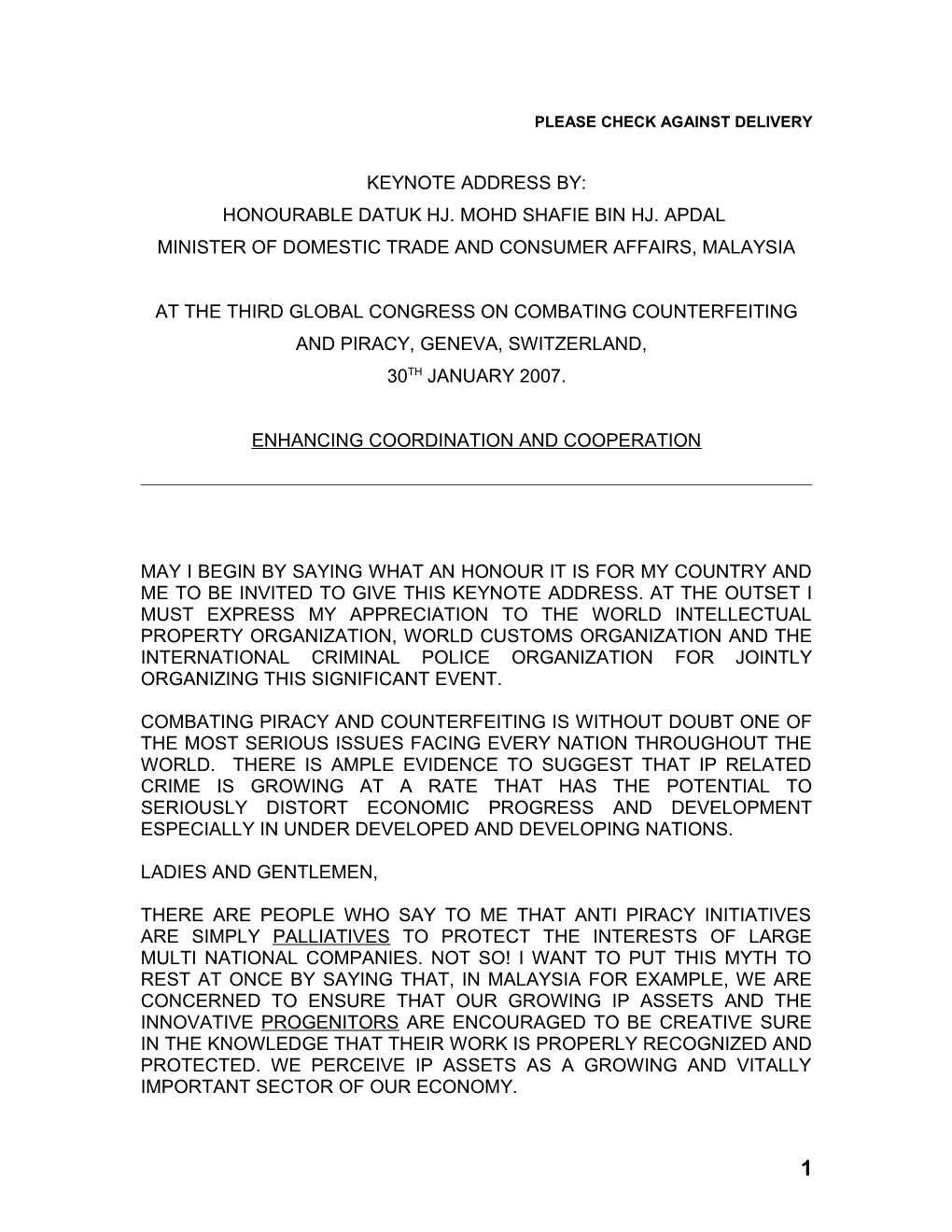 Second Global Congress on Combating Counterfeiting and Piracy-France, 14-15 November 2005