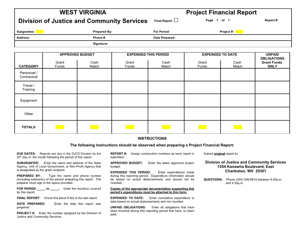 The Following Instructions Should Be Observed When Preparing a Project Financial Report