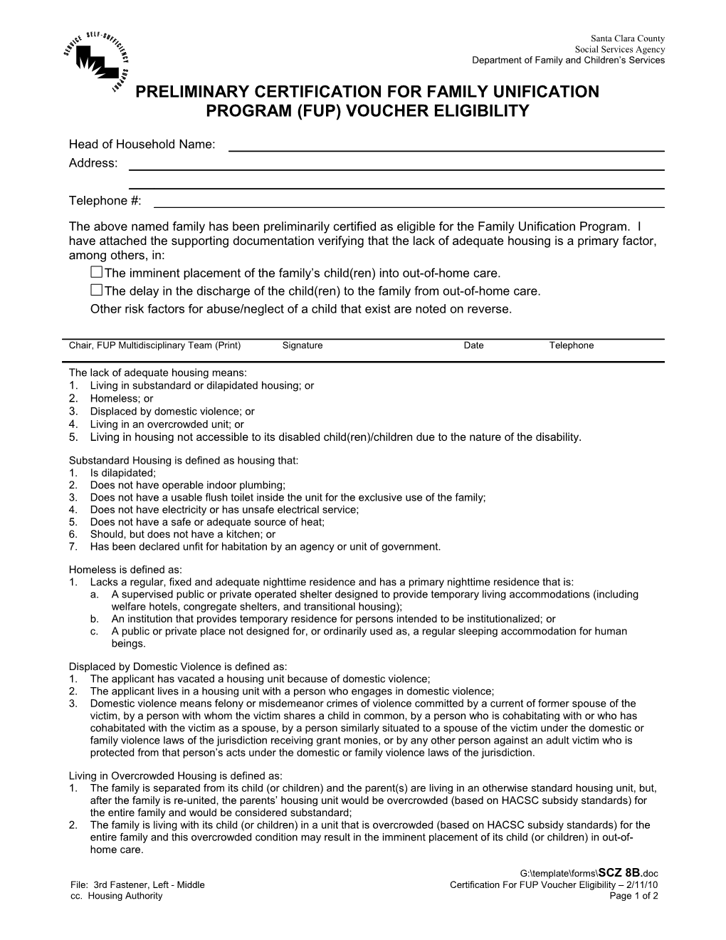 Certification for Fup-Voucher Eligibility