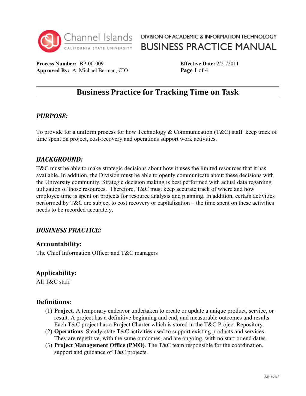 Business Practice for Tracking Time on Task