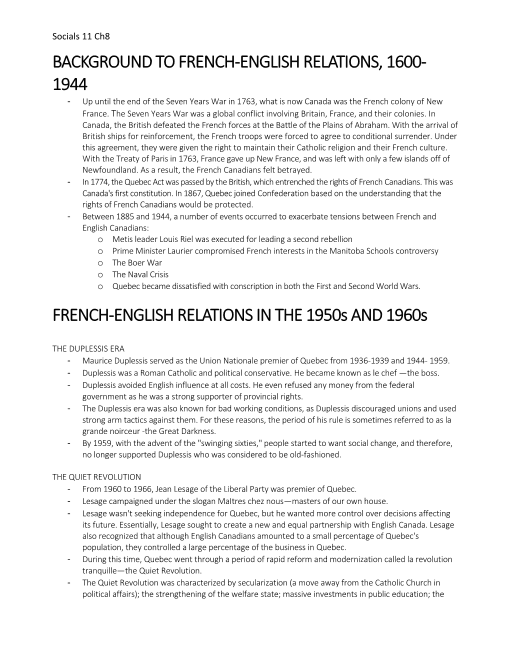 Background to French-English Relations, 1600-1944