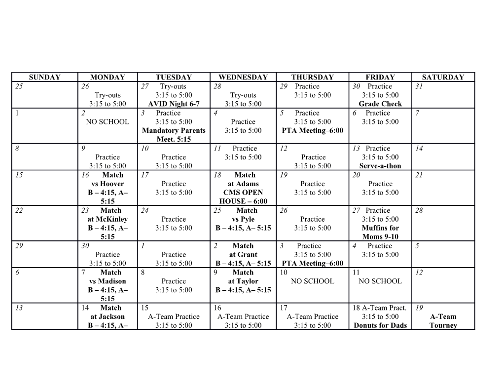 2013 Cleveland Middle Schoolflag Football Schedule