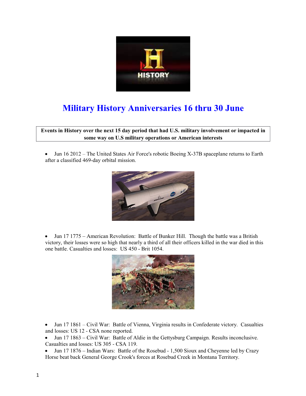 Military History Anniversaries16thru 30June