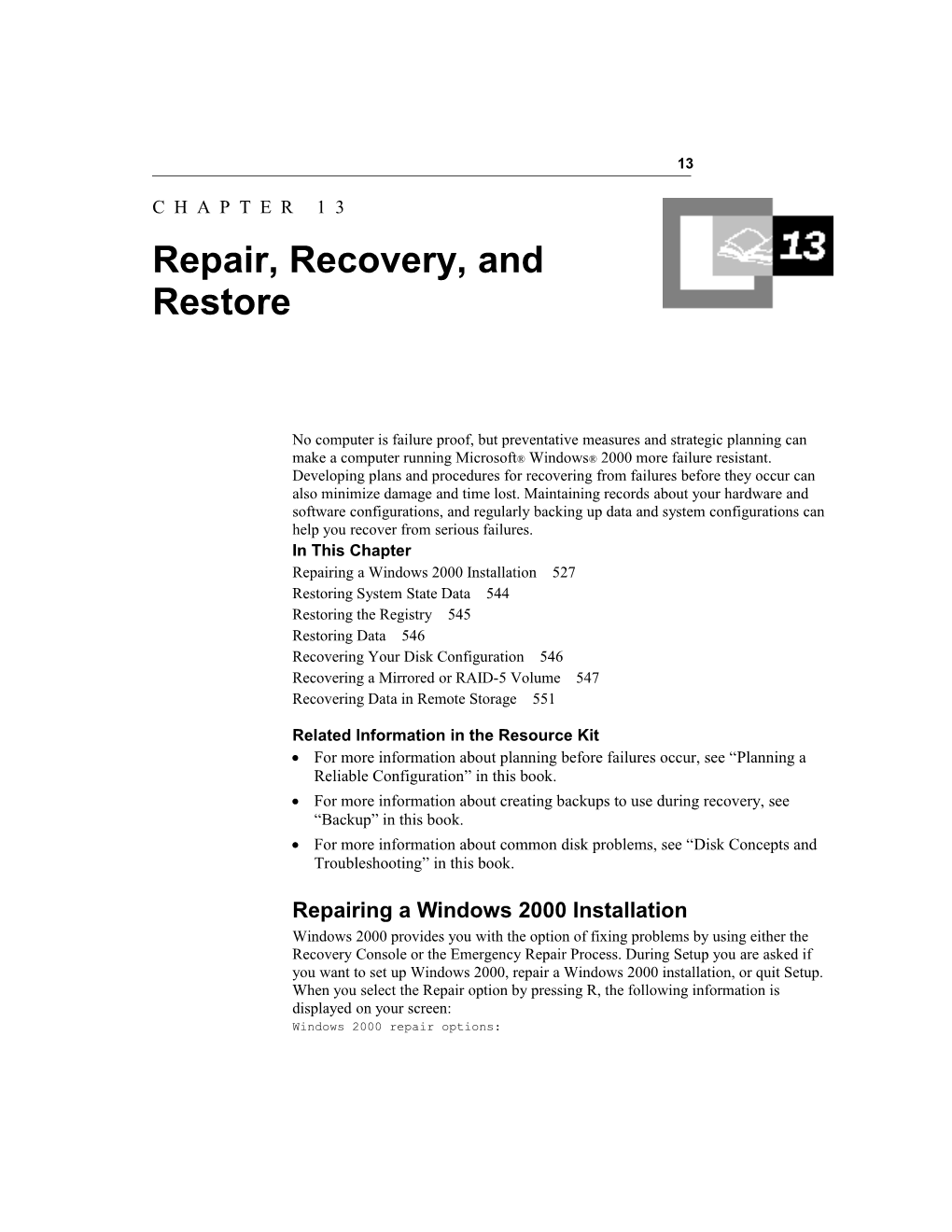 Chapter 13 Repair, Recovery, and Restore 1