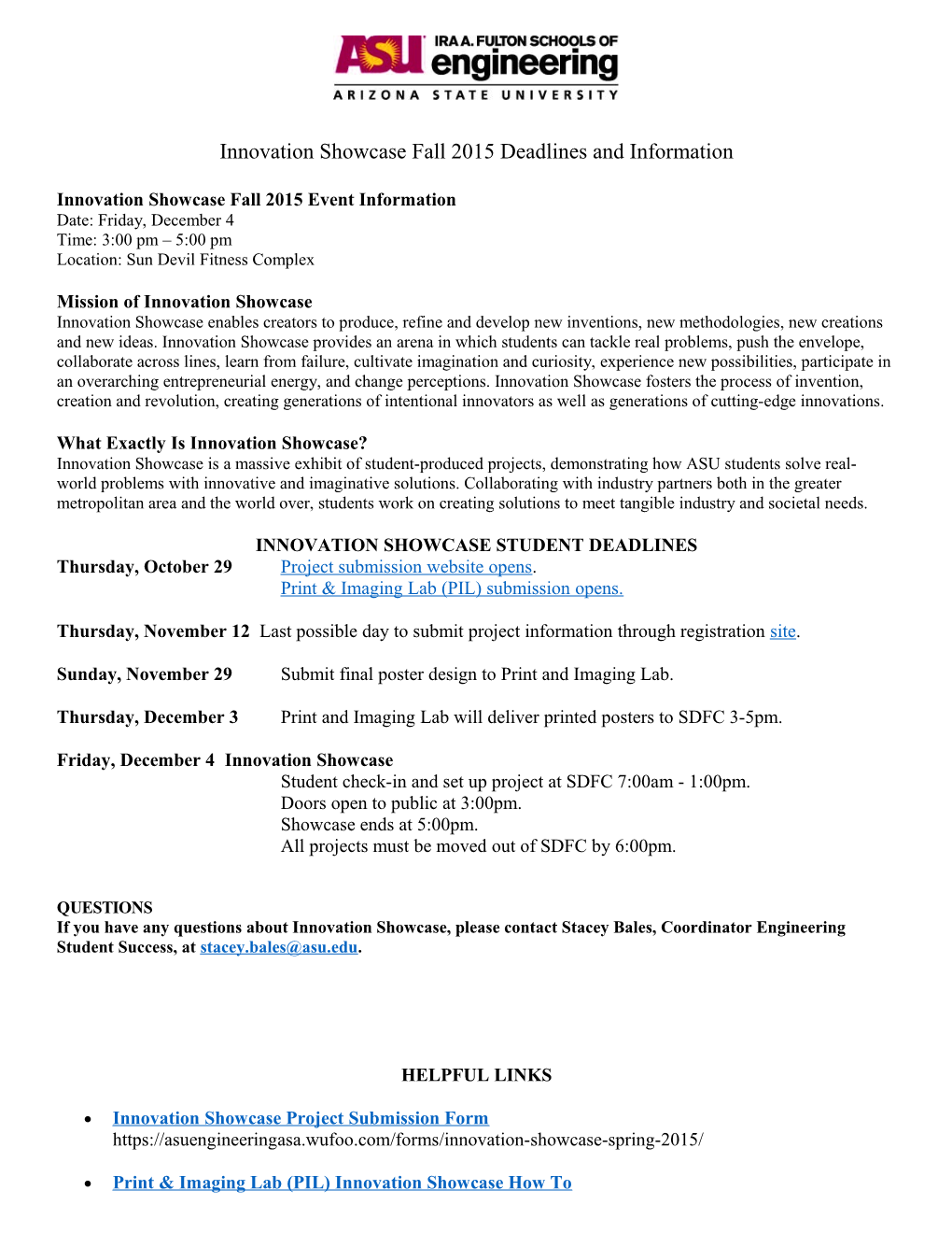 Innovation Showcase Fall 2015 Event Information
