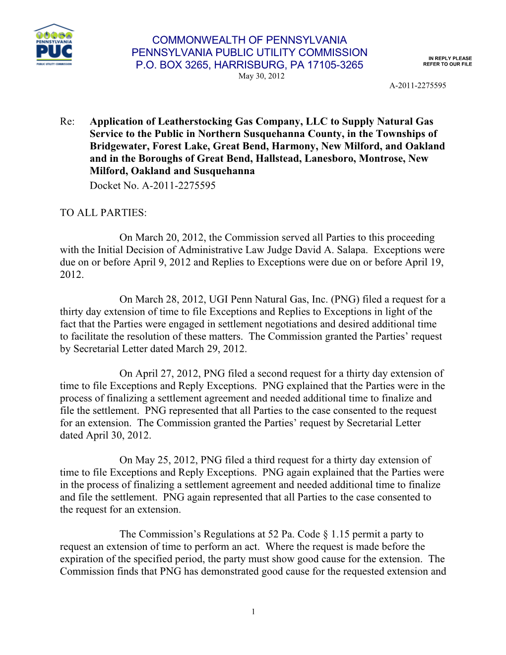 Re: Application of Leatherstocking Gas Company, LLC to Supply Natural Gas Service to The