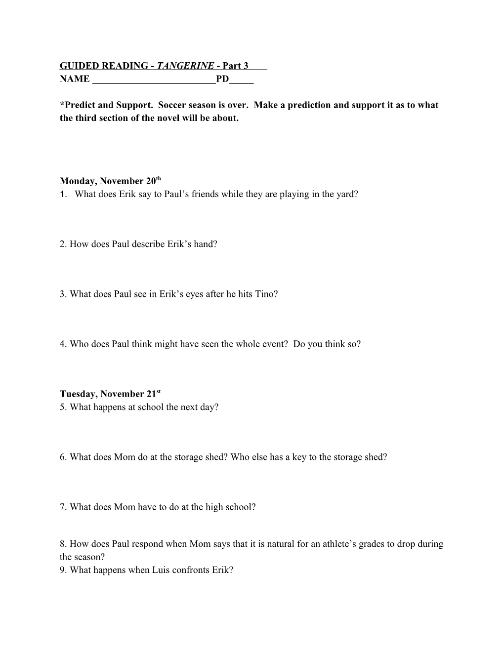 GUIDED READING - TANGERINE - Part 3