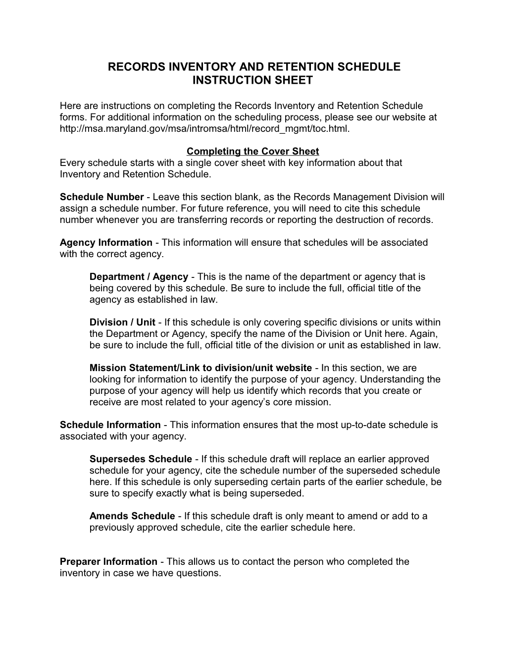 Records Inventory and Retention Schedule