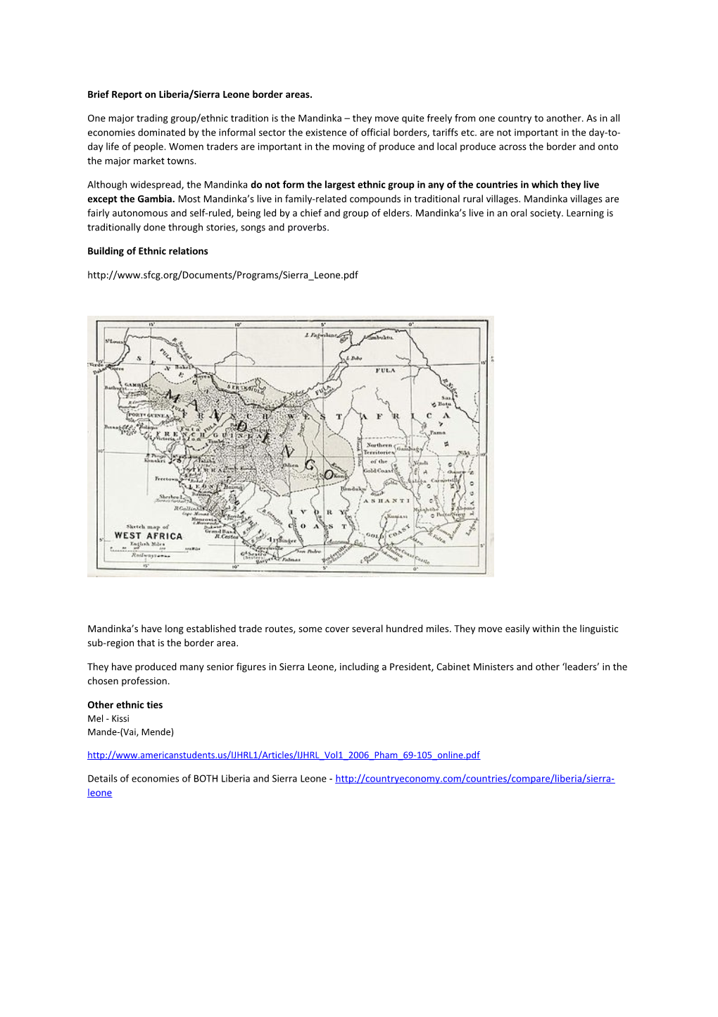 Brief Report on Liberia/Sierra Leone Border Areas