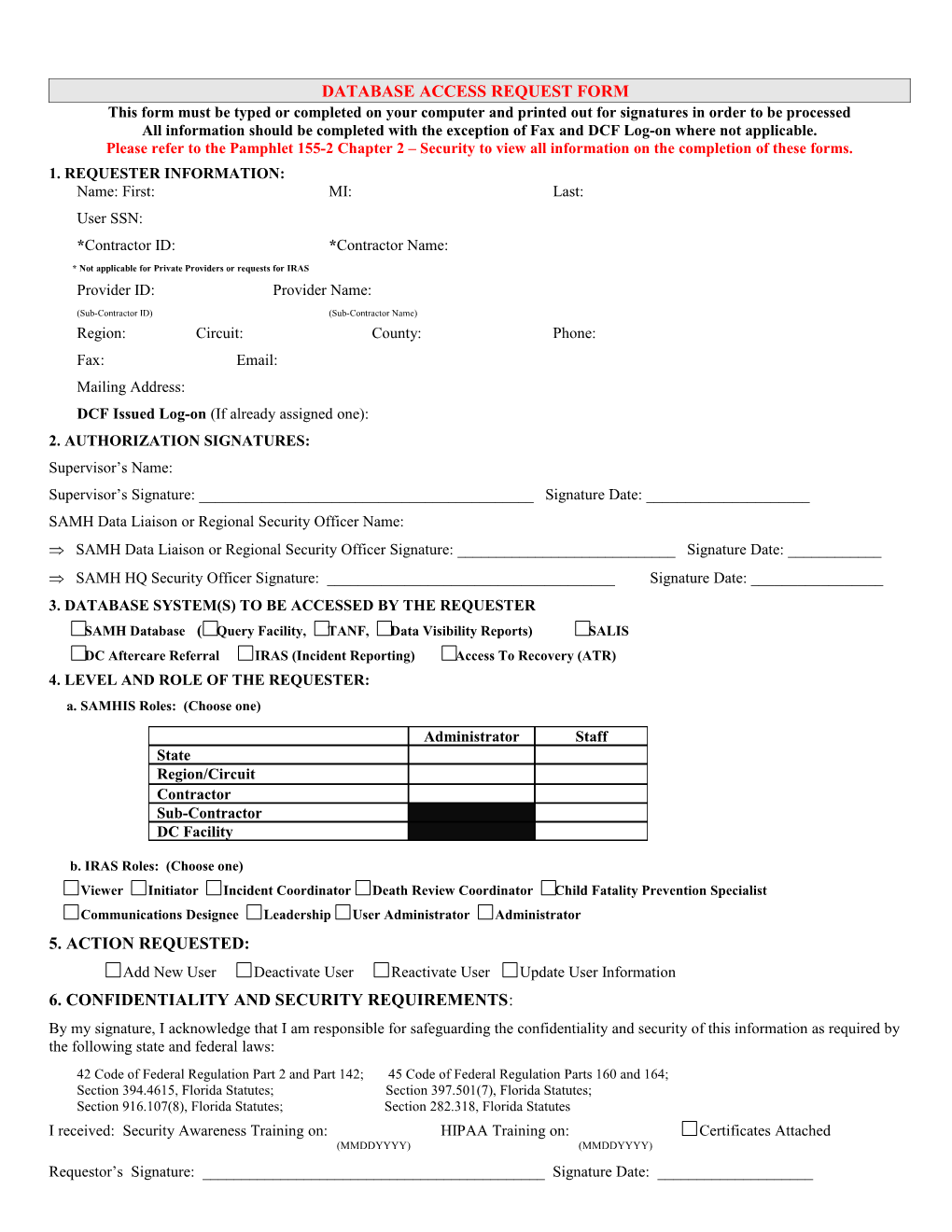 Database Access Request Form