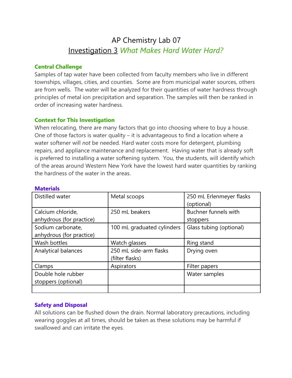 Investigation 3What Makes Hard Water Hard?