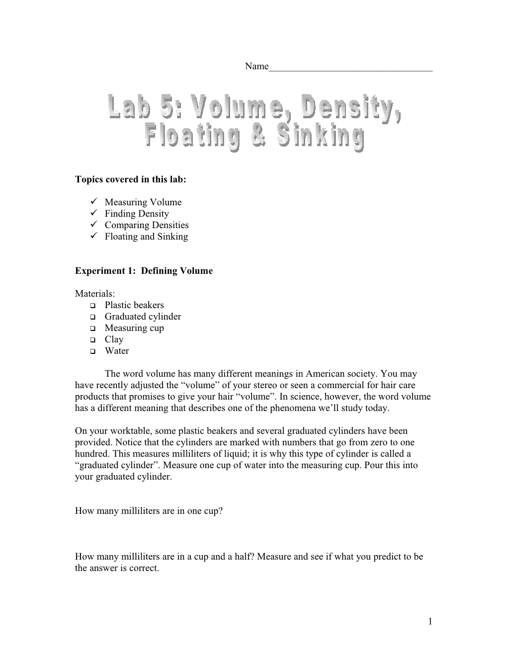 Volume and Density Lab 4