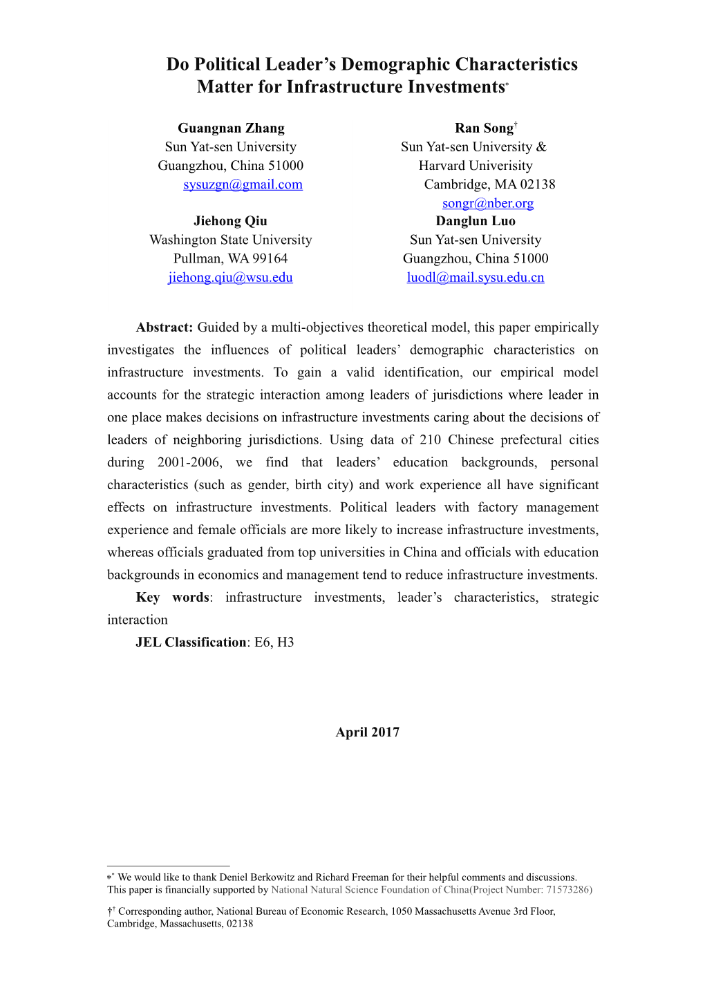 Do Political Leader S Demographic Characteristics Matter for Infrastructure Investments