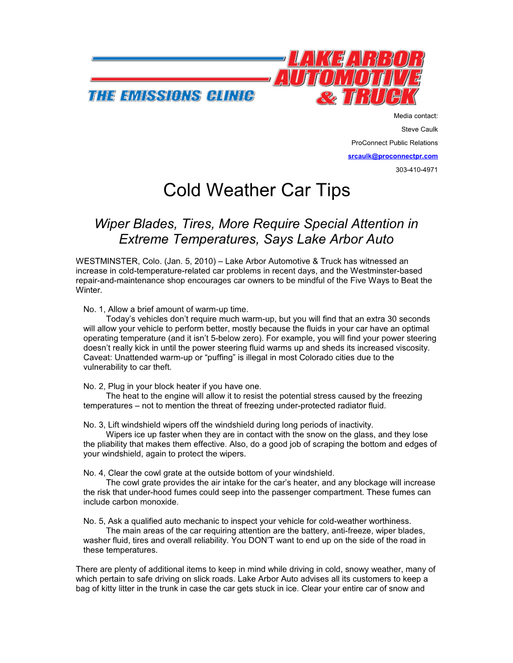 Cold Weather Car Tips