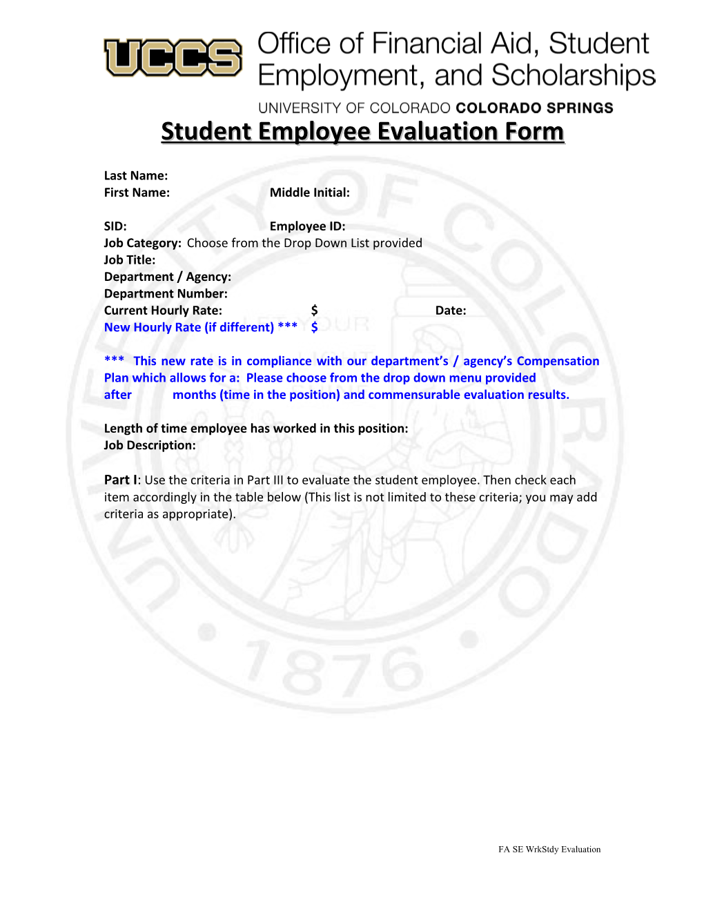 Student Employee Evaluation Form