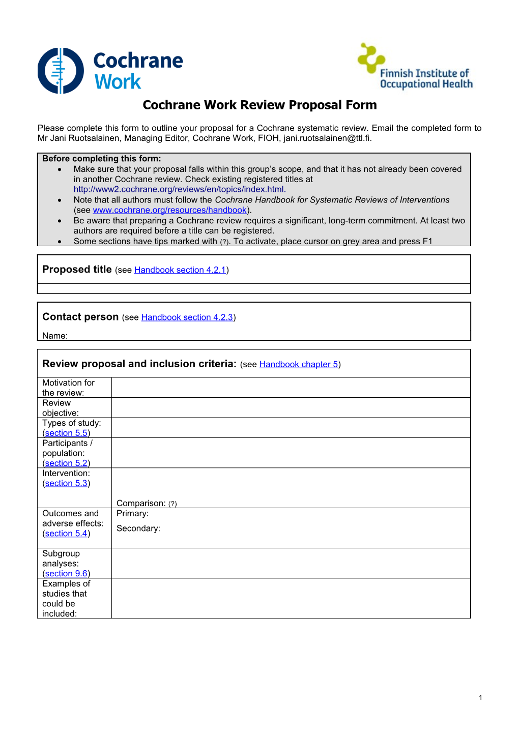 Cochrane Workreviewproposal Form