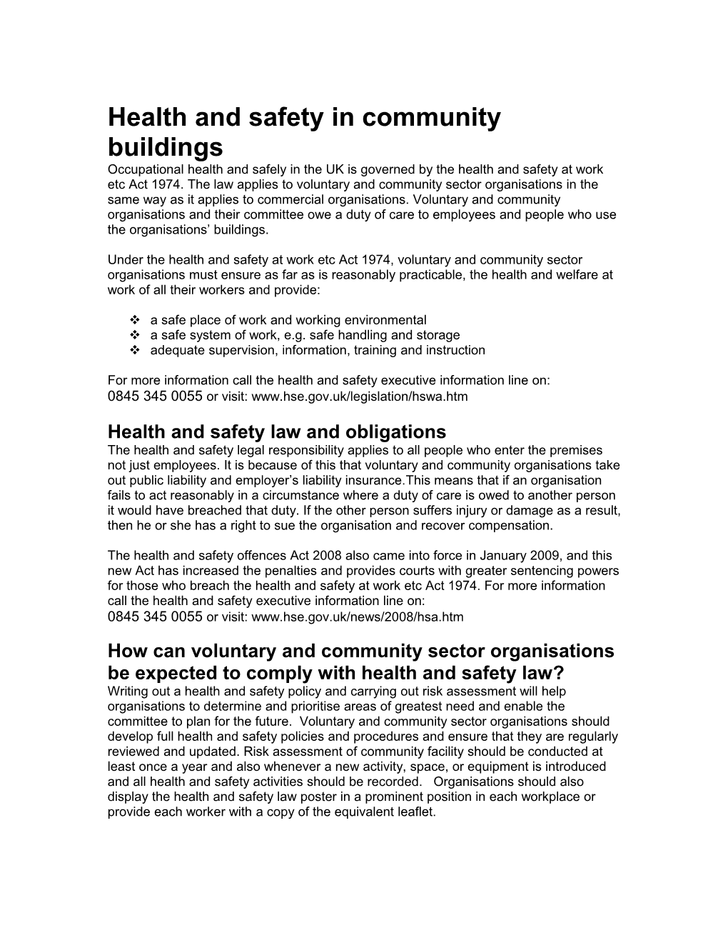 Health and Safety in Community Buildings