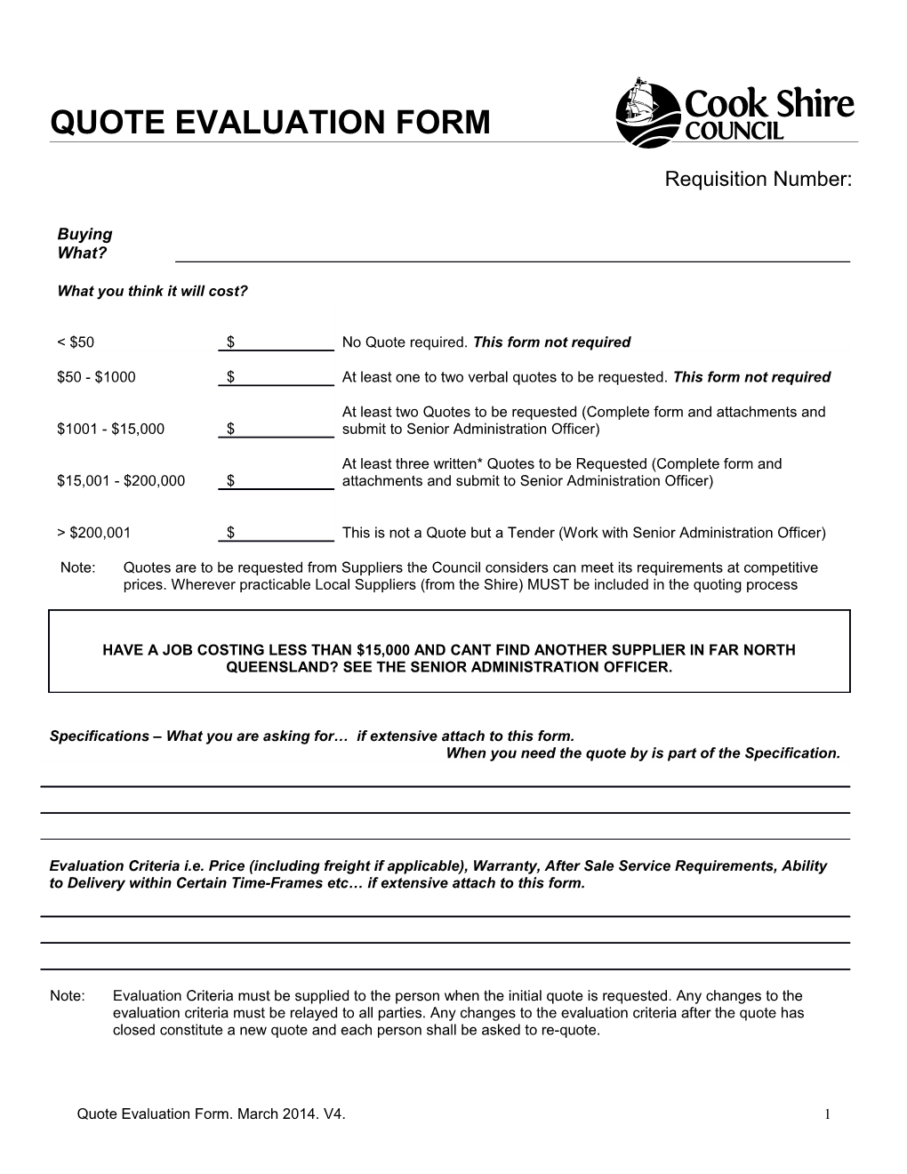Quote Evaluation Form