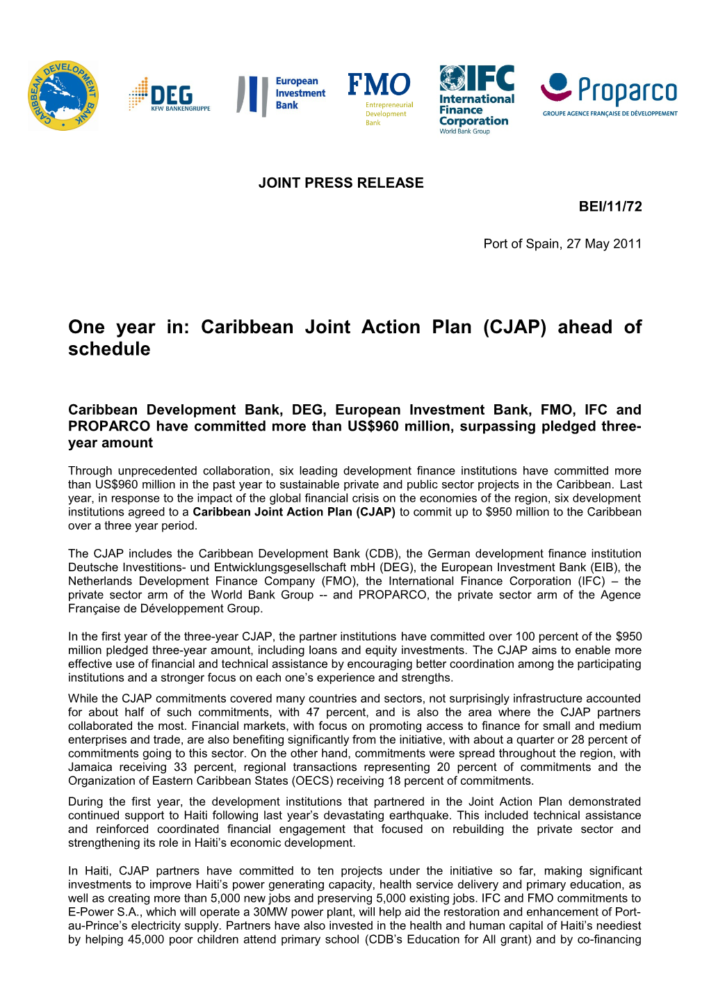 One Year In: Caribbean Joint Action Plan (CJAP) Ahead of Schedule