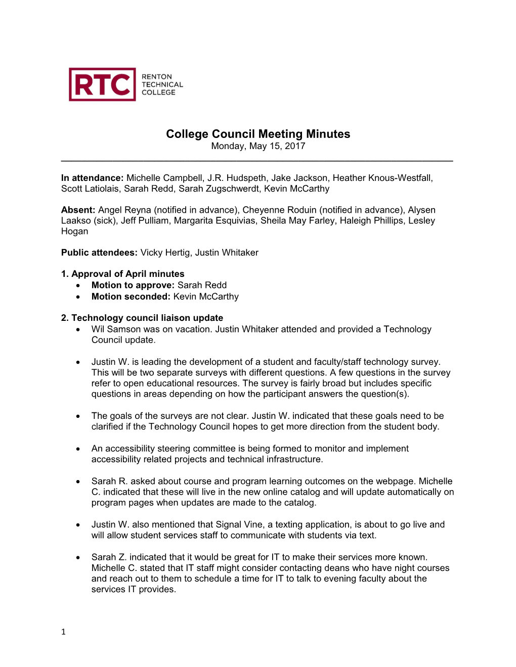 College Council Meeting Minutes