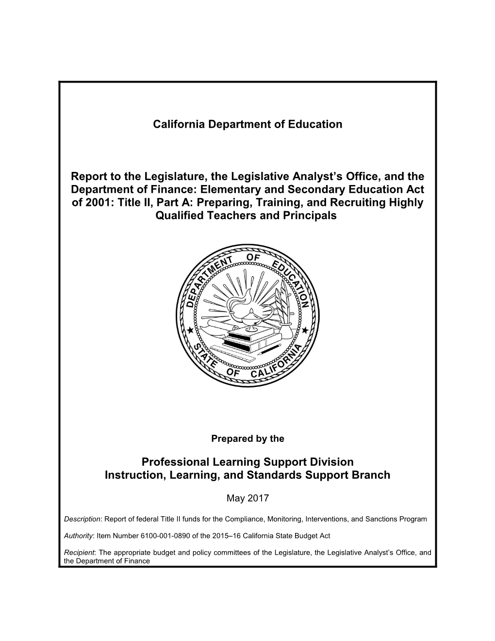 Title II HQT Annual Report - NCLB (CA Dept of Education)