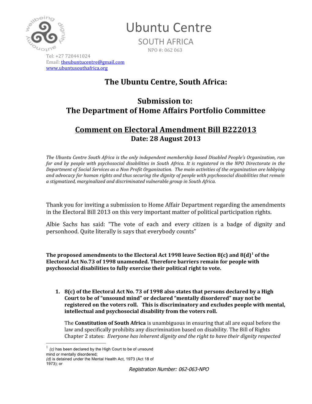 The Ubuntu Centre, South Africa Submission For
