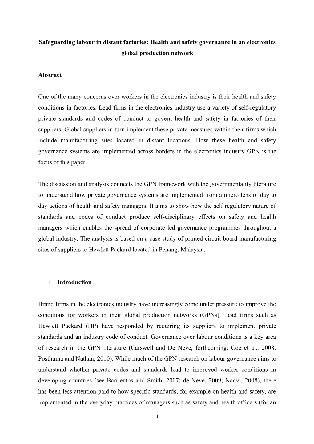 Safeguarding Labour Indistant Factories: Health and Safety Governance in an Electronicsglobal