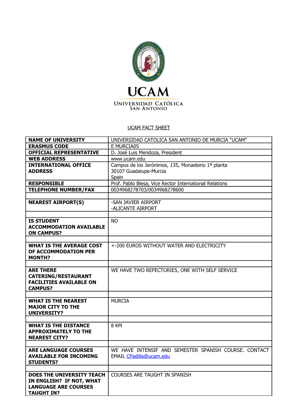 Ucam Fact Sheet