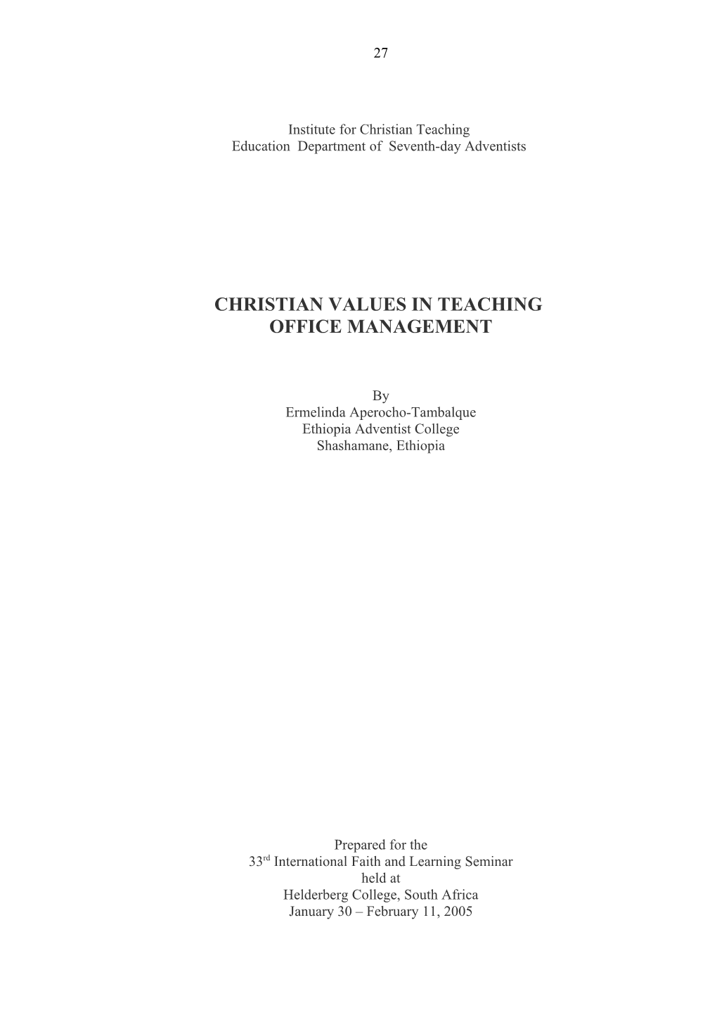 Christian Values in Teaching Office Management