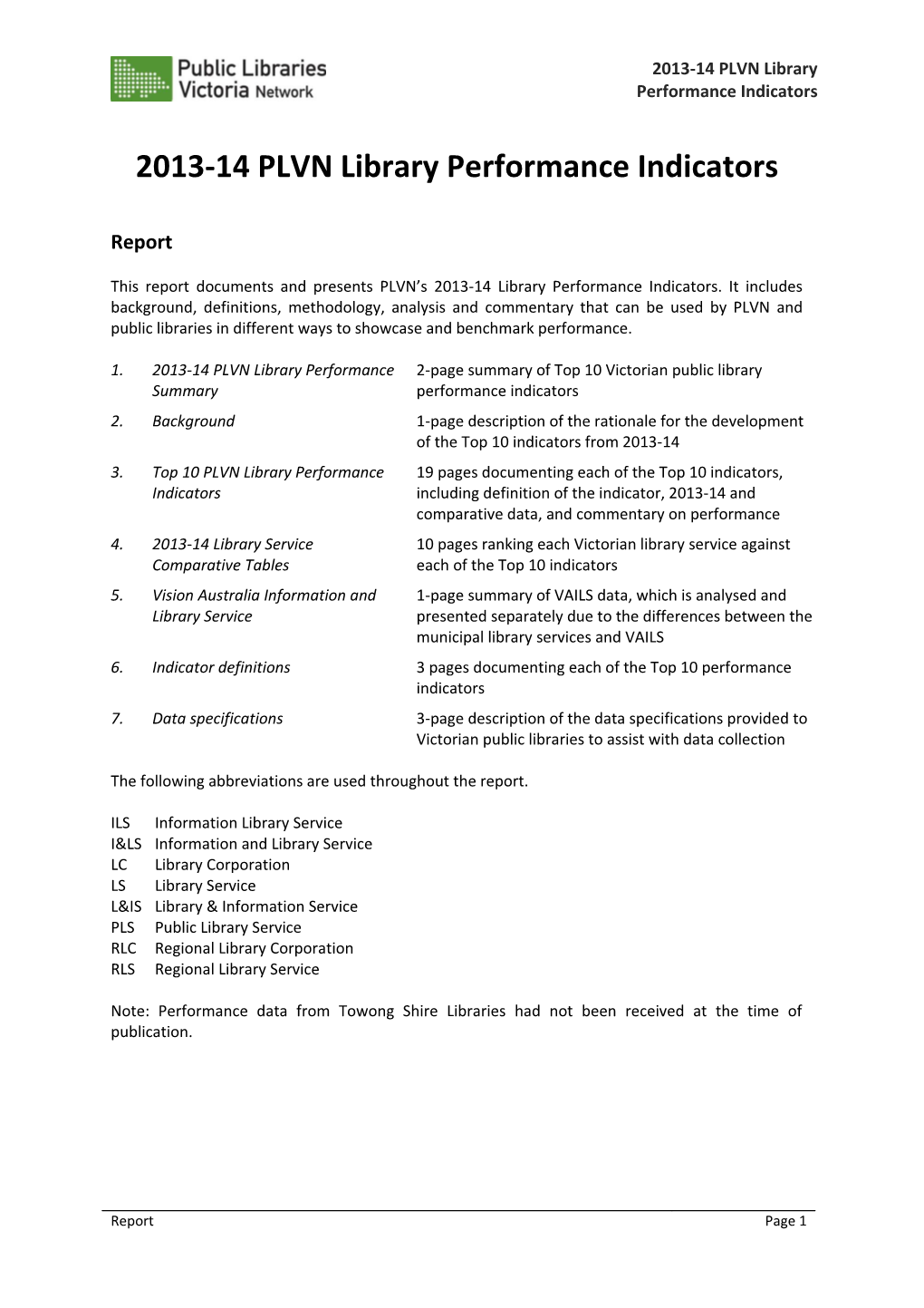 2013-14 PLVN Library Performance Indicators