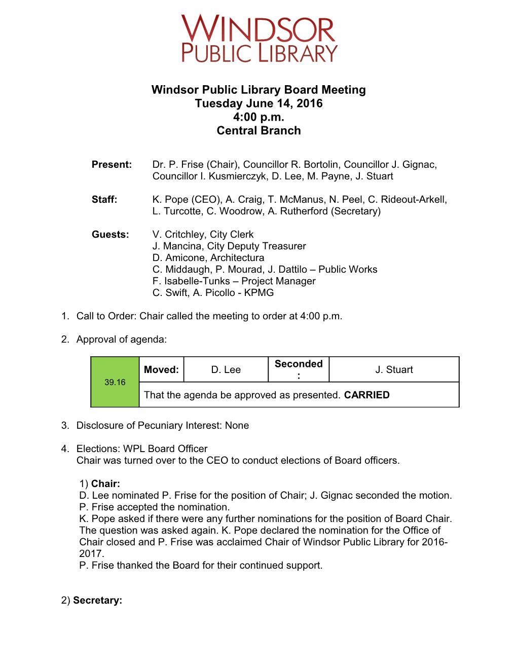 Windsor Public Library Board Meeting