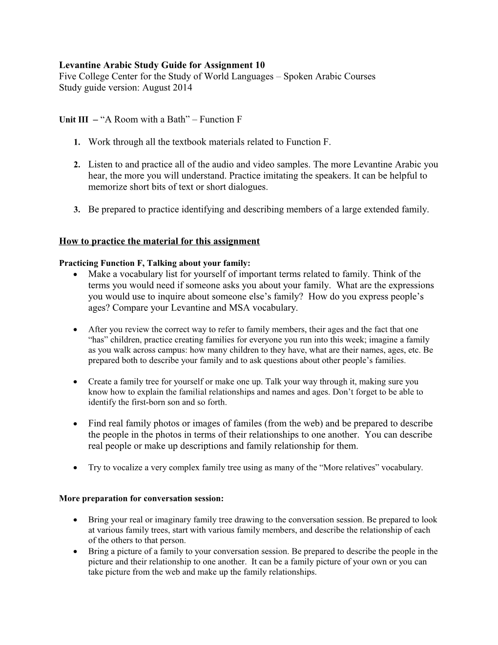 Levantine I Supplement: Week 2 Turn on the Meter Please Functions a C