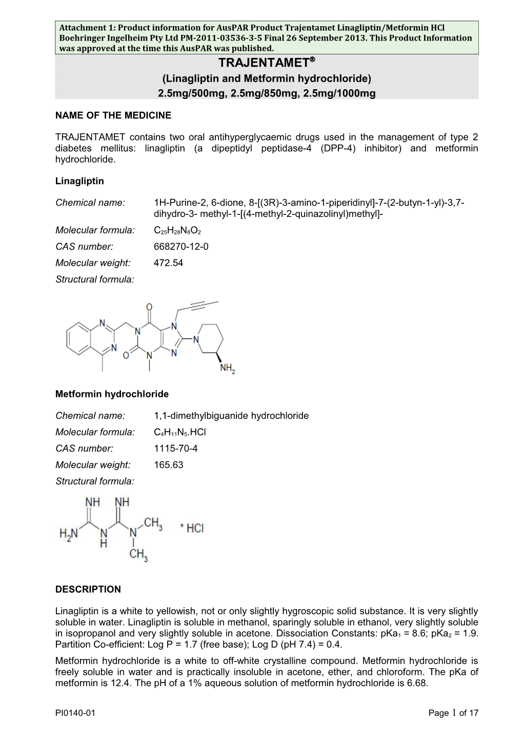 Auspar Attachment 1: Product Information for Trajentamet (Linagliptin and Metformin