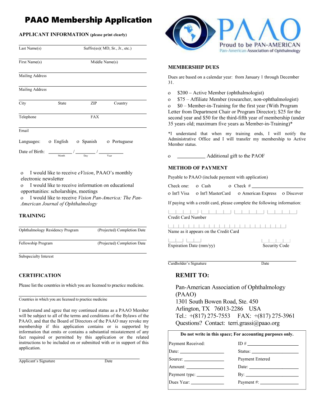 PAAO Application Form