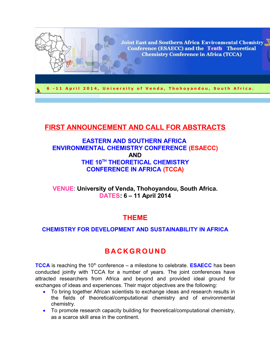 First Announcement and Call for Abstracts
