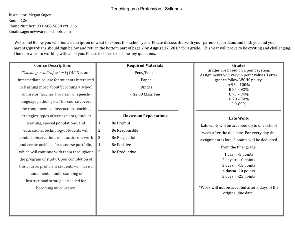 Teaching As a Profession I Syllabus