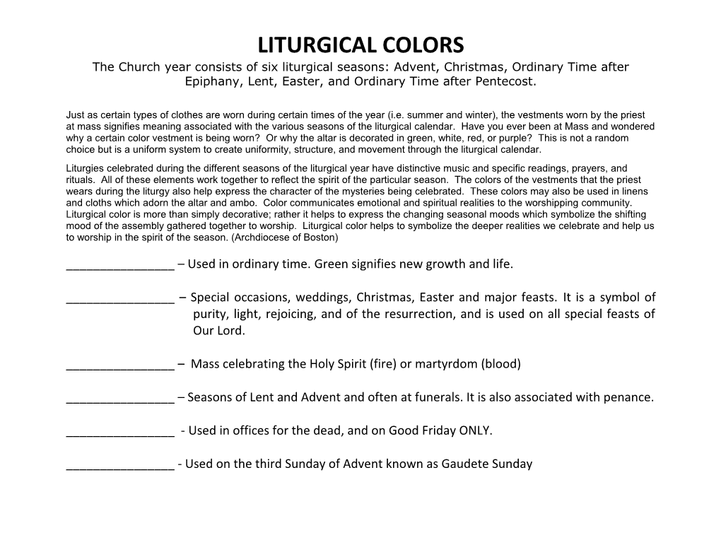 Liturgical Colors