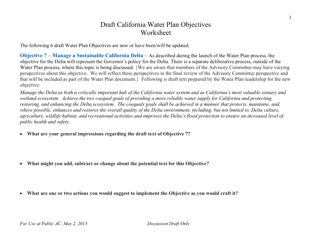 Draft California Water Planobjectives
