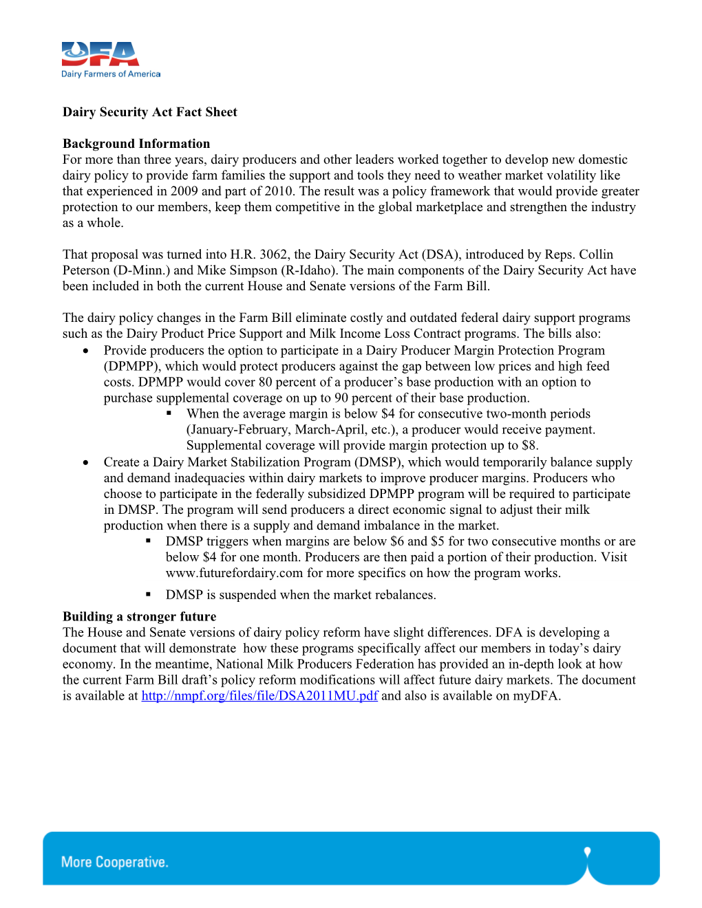 Dairy Security Act Fact Sheet