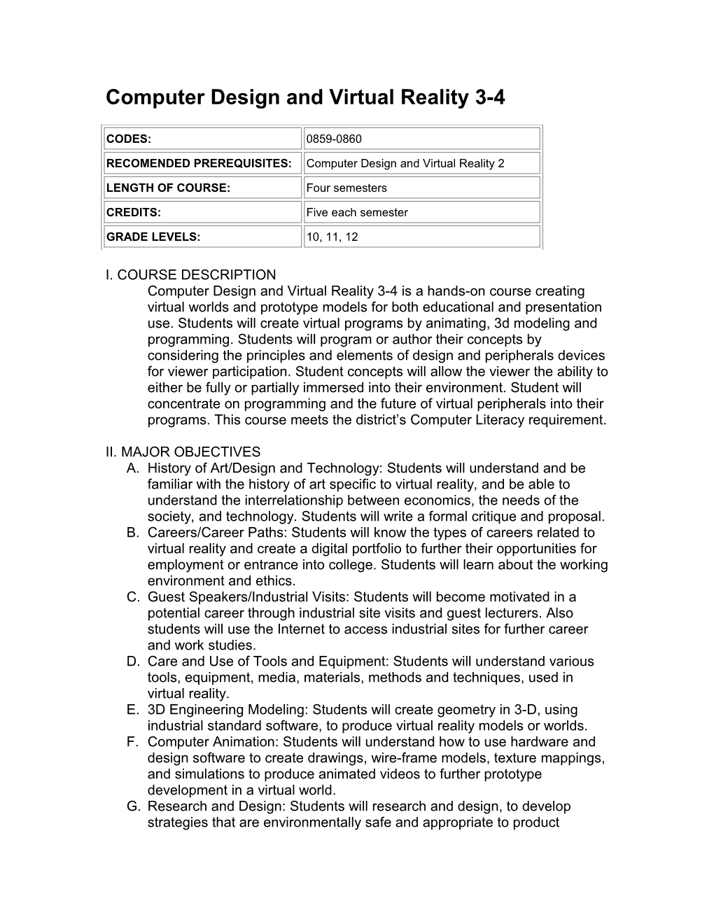 Computer Design and Virtual Reality 3-4