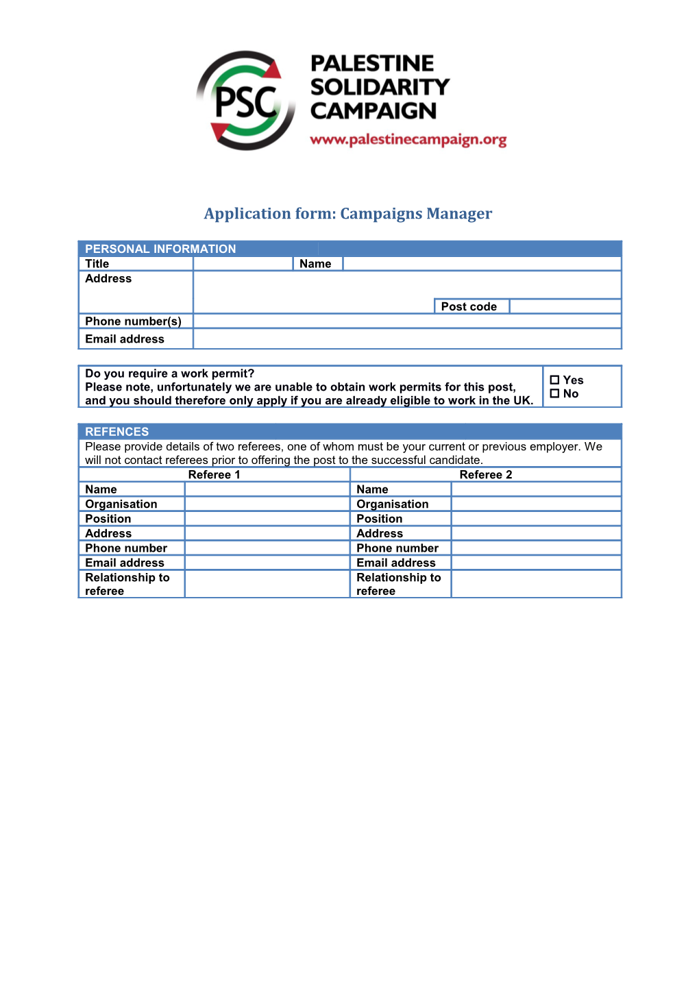 Application Form: Campaigns Manager