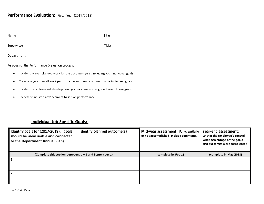 Performance Evaluation: Fiscal Year (2017/2018)