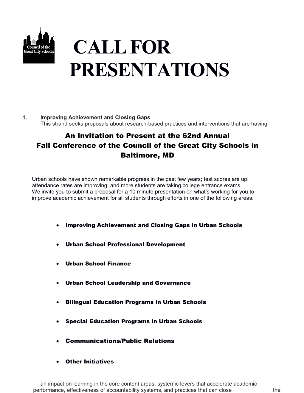 An Invitation to Present at the 62Nd Annual Fall Conference of the Council of the Great