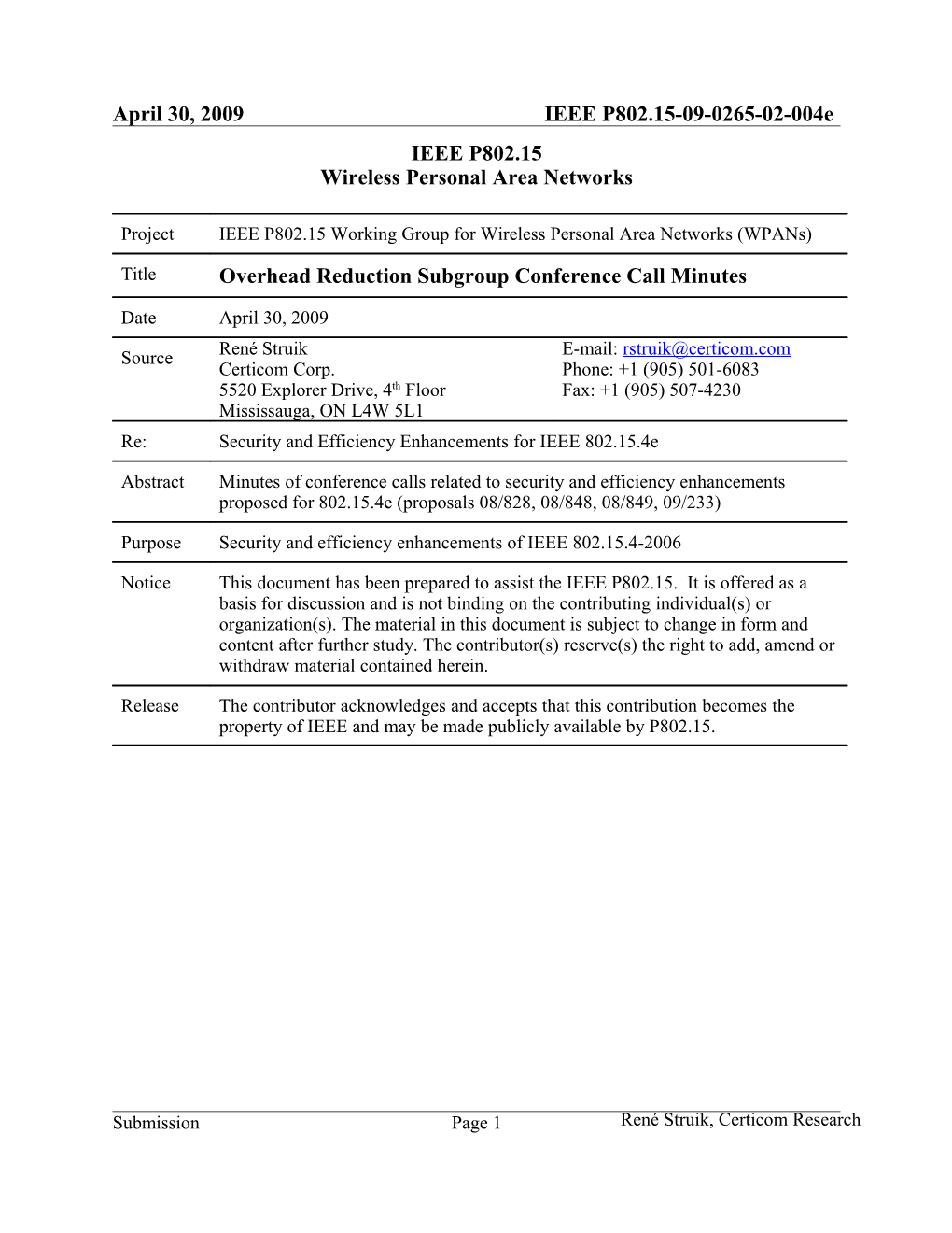 Overhead Reduction Subgroup Conference Call Minutes