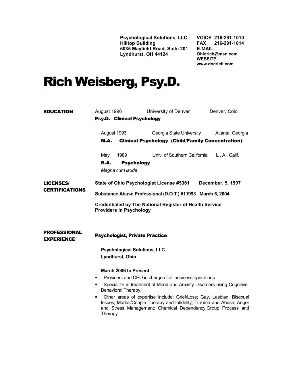 Rich Weisberg, Psy.D