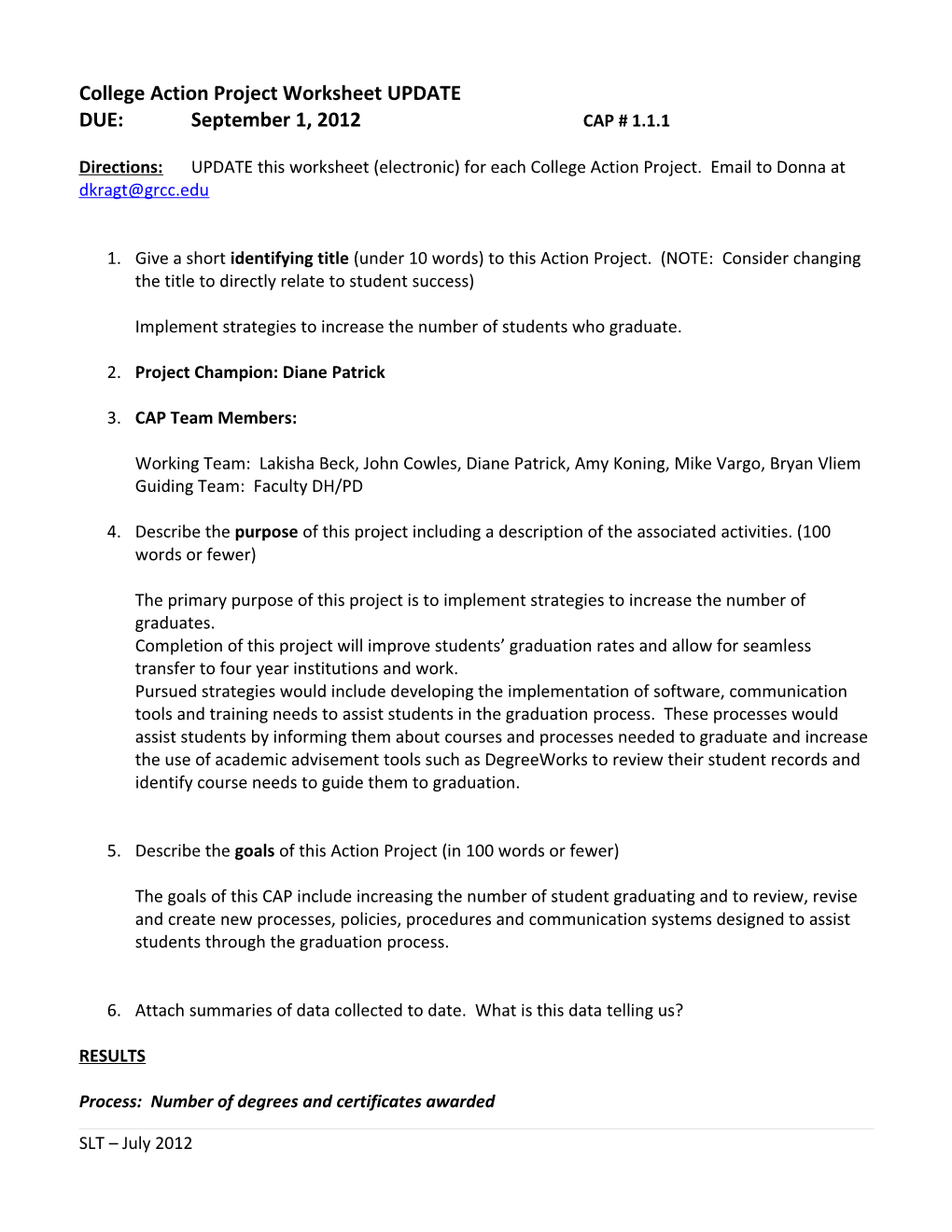 College Action Project Worksheet UPDATE