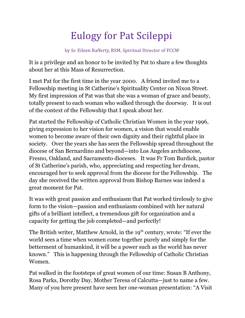 Eulogy for Pat Scileppi